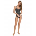 Women's One-Piece Outlined Floral Neck Swimsuit