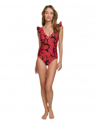 Women's Ruffle Shoulder V Neck One-Piece Swimsuit Women's Ruffle Shoulder V Neck One-Piece Swimsuit