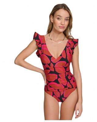 Women's Ruffle Shoulder V Neck One-Piece Swimsuit Women's Ruffle Shoulder V Neck One-Piece Swimsuit